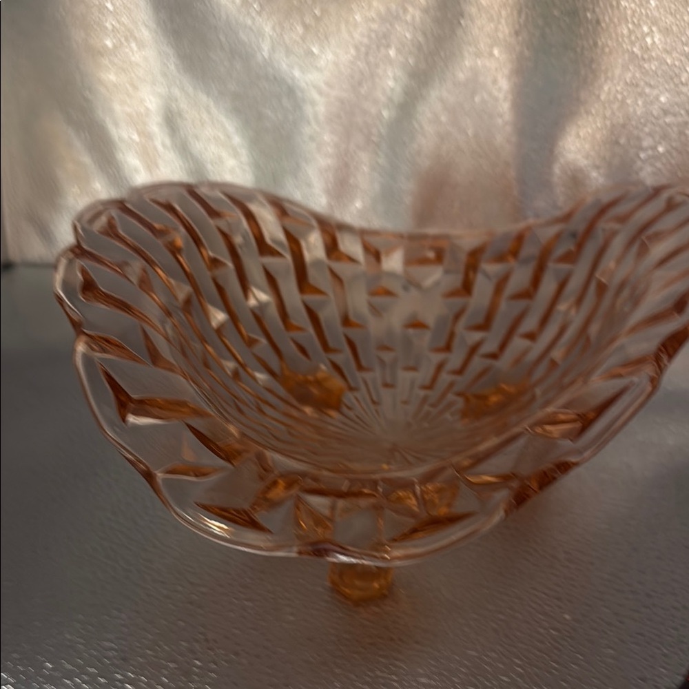 Vintage Elegant Pink Depression Trifoot Pink Glass Bowl in the Diana Pattern
